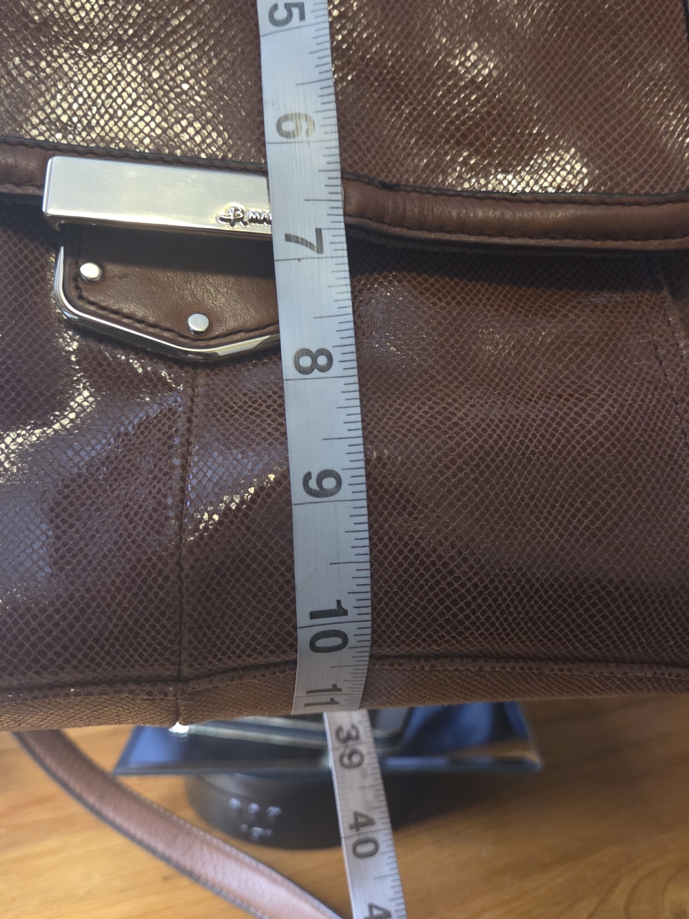 B. Makowsky Cognac Leather Satchel | Luxe Texture + Leopard Lining Chic - Picture 4 of 17